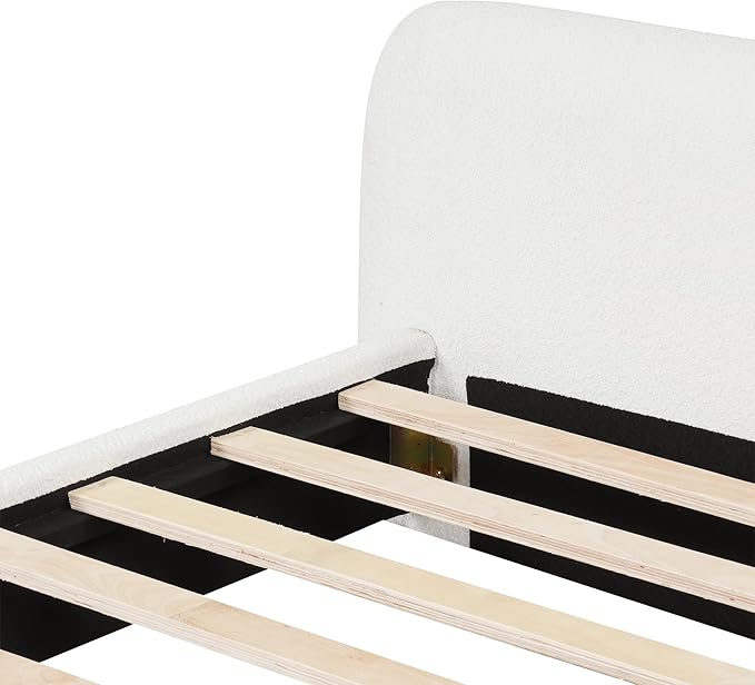 Full Size Bed Frame, Upholstered Cloud Boucle Platform Beds Frames with Headboard, Anti-Collision Soft Rounded Corners Footboard, No Box Spring Required, Easy Assembly (23.8" White, Full)