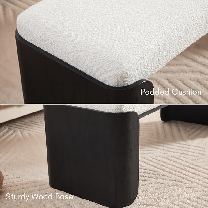 DUOMAY Modern Sherpa Bedroom Bench, 49" Wide Long Entryway Bench with Solid Wood Legs Upholstered Dining Bench Ottoman for Living Room Indoor, White