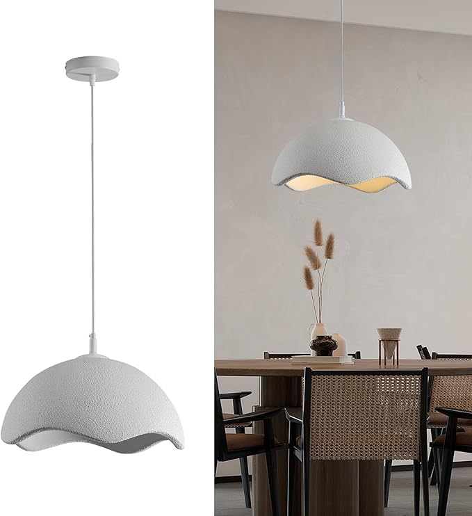 JAYMP 40cm Modern Pendant Light for Dining Room Kitchen Island Light Hanging Lamp E26 Base Japanese Wabi-Sabi Style Bird Nest Shape Lighting Fixture,1 Pack(Matte White,D Shape, 40cm/15.7inch)