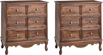 HULALA HOME 3 Drawer Nightstand with Charging Station Drawer Organizer with Wood Legs Farmhouse Solid Wood Set of 2, Walnut