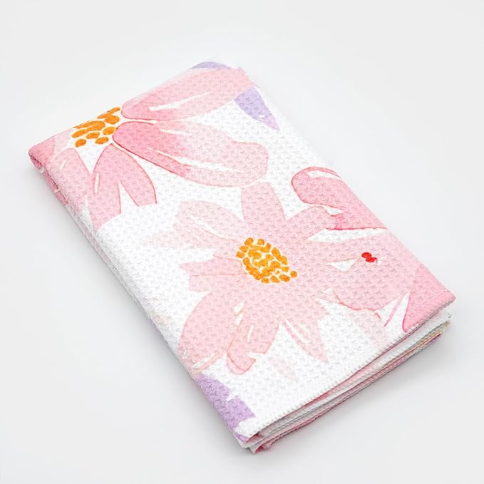 Eunzel Kitchen Tea Towel Quick Dry Microfiber Absorbent Dish Towels with Hanging Loop, Blush Floral Breeze