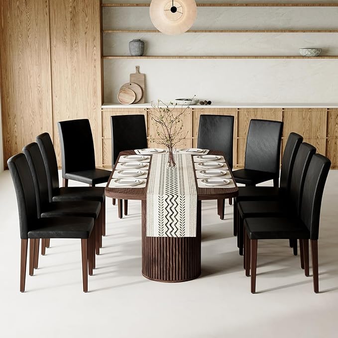 79" Dining Table Set for 10,Large Rectangular Dining Table Set for 10 with Cushioned Chairs,Modern Mid-Century Wood Dining Room Table Set for 10,Ideal for Dining & Gatherings (Walnut)
