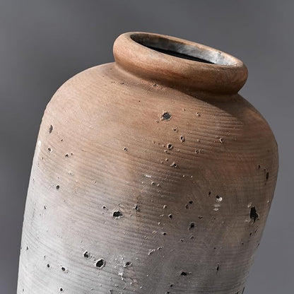 Large Ceramic Rustic Vase, 11 inch Minimalist Decorative Farmhouse Tall Vase for Home Decor, Living Room, Shelf Decor, Enterway, Wedding, Table Decoration, Brown