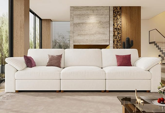 EASE MOOSE Modern 3 Seat Sectional Modular Sofa, FSC Certified Chenille Comfty Deep Seat Couch for Living Room,Solid Wood Frame Sofa, Removable Cover