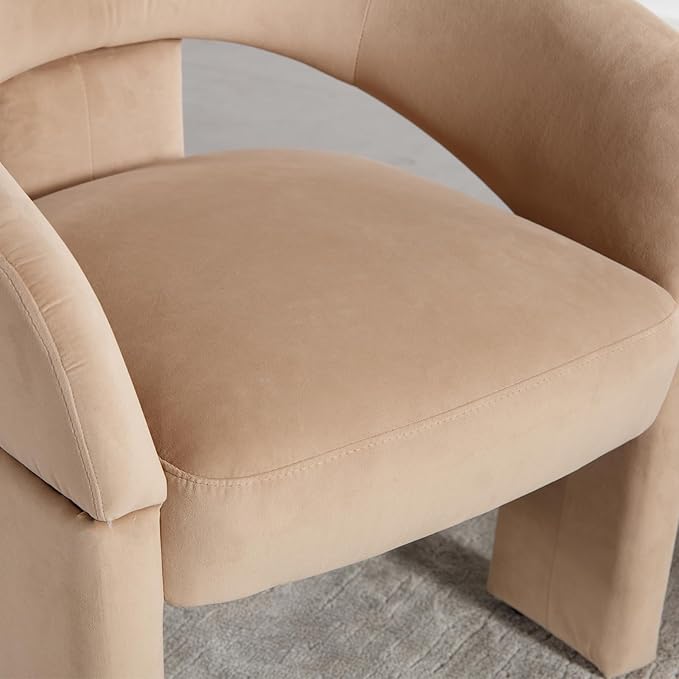 Modern Accent Chairs Set of 2 Khaki Velvet Round Barrel Armchairs Comfy Upholstered Lounge Chair for Living Room Bedroom Reading Chair Vanity Chair Comfy Office Waiting Room Chairs