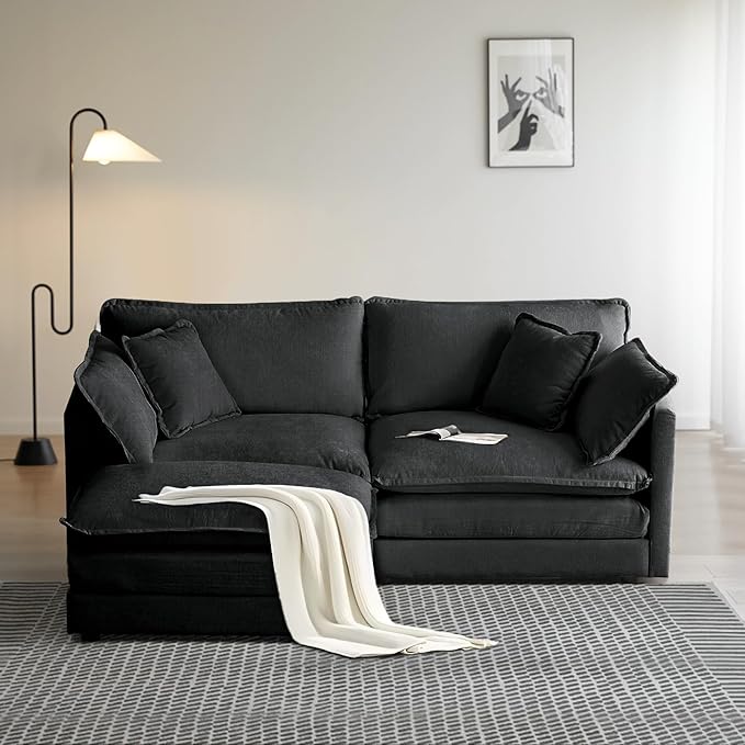 SoarFlash Chenille Sectional Sofa, Comfy L Shaped Modular Coush Sofa with Ottoman, Modern 2 Seat Couch Deep Seat Sofa Set for Living Room,Grey