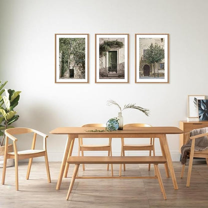 HOURIA Large Vintage Italy City Landscape Framed Canvas Wall Art Set,Green Olive Tree Old House Wall Decor,Malta Modern Minimalist Country Farmhouse Art Print for Living Room,Bedroom,Office- 24"x36"x3