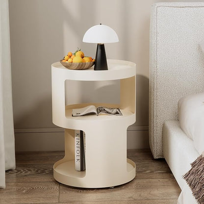 XIV Side Table, Round End Table, Modern Nightstand, Metal Accent Table, Small Bed Side Table for Living Room Bedroom, Bedside Table, Night Stand, No Assembly Required (Off White, Round)