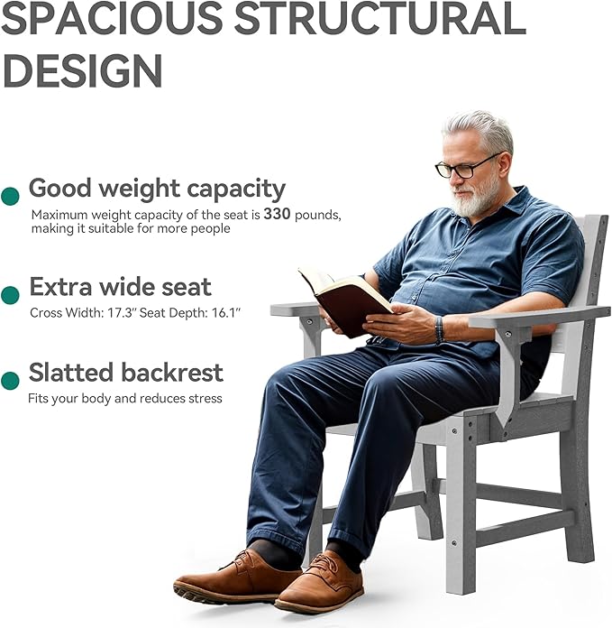 YITAHOME HDPE Chairs Set of 2, Sturdy Patio Chair w/Max Bearing 330 LBS, All-Weather Outdoor Chairs for Terrace, Garden, Backyard, Poolside, Gray