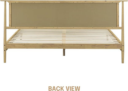 NTC Ruby Wooden Bed Frame with Headboard, Solid Wood Foundation with Silent Slats and Wood Central Supports, 1000 Lb Capacity, Effortless Assembly, Multiple Sizes and Colors (Sand, King)