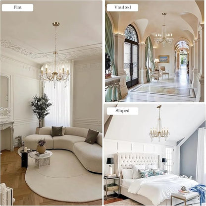 Crystal Gold Chandeliers for Dining Room, Modern Crystal Brass Chandelier Light Fixture, Vintage Pendant Light for Living Room Bedroom Bathroom Entryway Hallway E12 Bulbs D19 in x H24 in