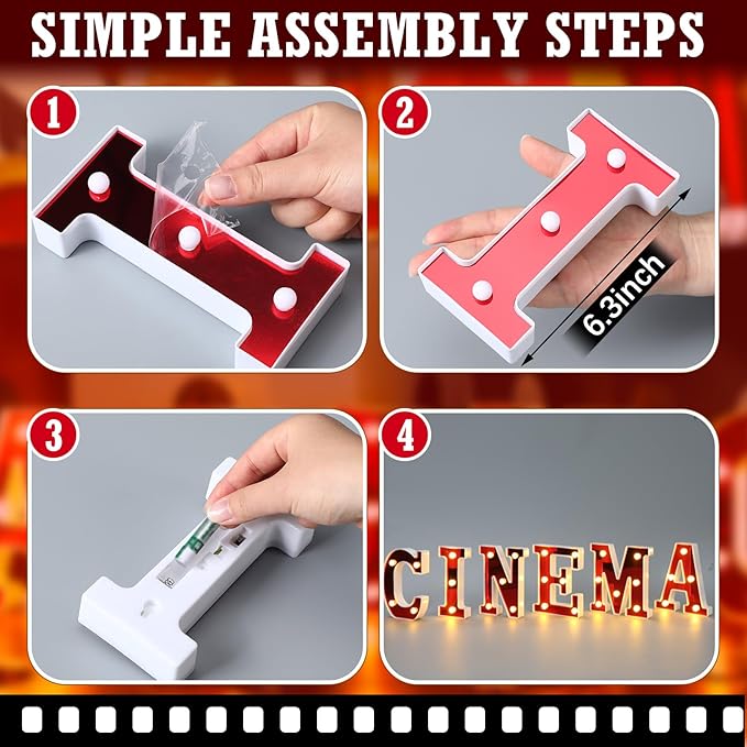 Cinema Light up Letters Sign Party Decorations Battery Powered Marquee Lighted Sign LED Alphabet Letter Lights for Night Party Tabletop Decor Supplies