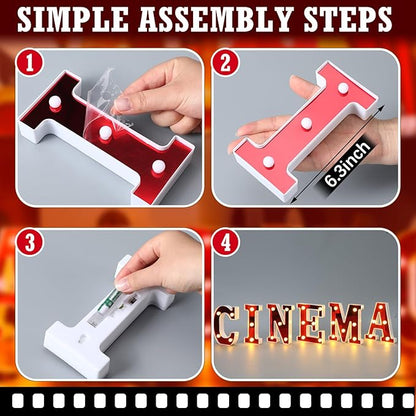 Cinema Light up Letters Sign Party Decorations Battery Powered Marquee Lighted Sign LED Alphabet Letter Lights for Night Party Tabletop Decor Supplies