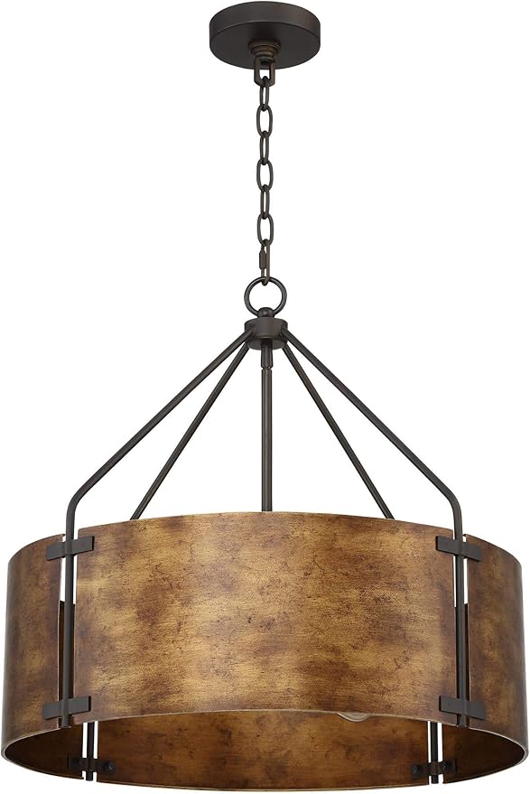 Possini Euro Design Pendant Light Fixture - 4 Light, Bronze Drum Shade, Rustic Industrial Pendant Light for Kitchen Islands, Living Rooms, Foyers, and Bedrooms - 22" Wide, 21 1/2" High