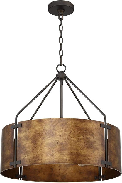 Possini Euro Design Pendant Light Fixture - 4 Light, Bronze Drum Shade, Rustic Industrial Pendant Light for Kitchen Islands, Living Rooms, Foyers, and Bedrooms - 22" Wide, 21 1/2" High