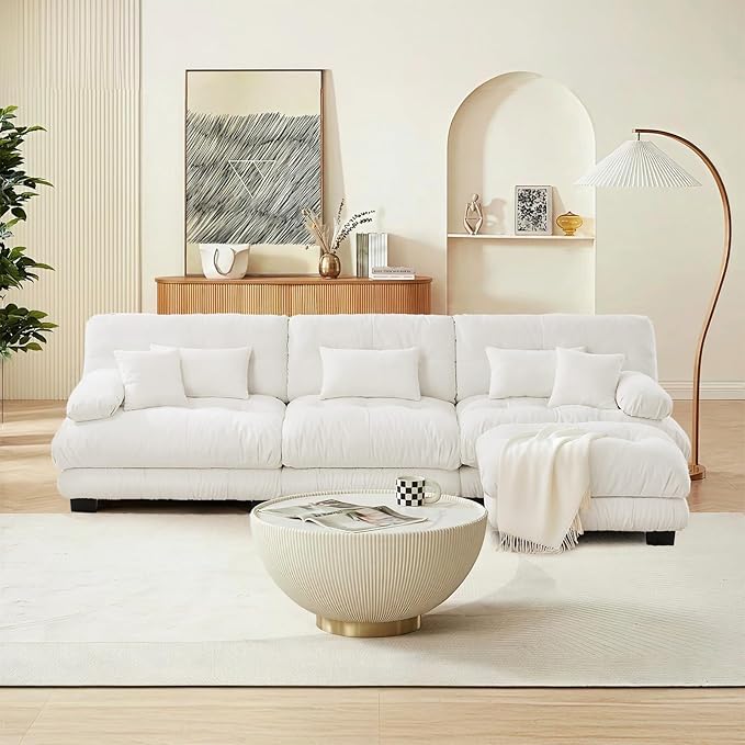 SoarFlash Sectional Sofas Couches for Living Room, L Shaped Couch Sofa Set, Small Couches for Small Spaces, Apartment with Movable Ottoman, White
