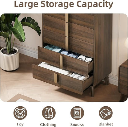 Dresser for Bedroom with 5 Drawers,Mid Century Modern Dresser with Storage,31" Wide Modern Chest of Drawers with Metal Handles,Large Wood Drawer Organizer for Bedroom,Living Room,Walnut