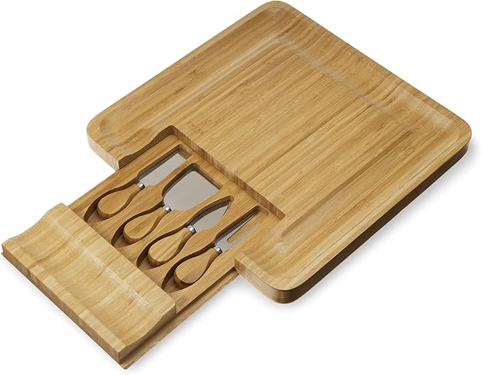 Twine Four Piece Bamboo Knives Set Wood Cheese Boards Serveware, Natural,10162