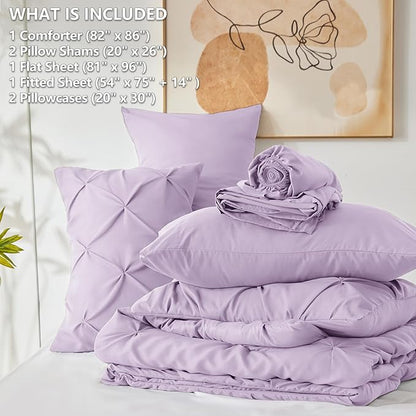 CozyLux Full Size Comforter Sets Lavender, 7 Pieces Bed in A Bag Light Purple Comforter Full Size, Pinch Pleat Bedding Sets with All Season Comforter, Sheets, Pillowcases & Shams