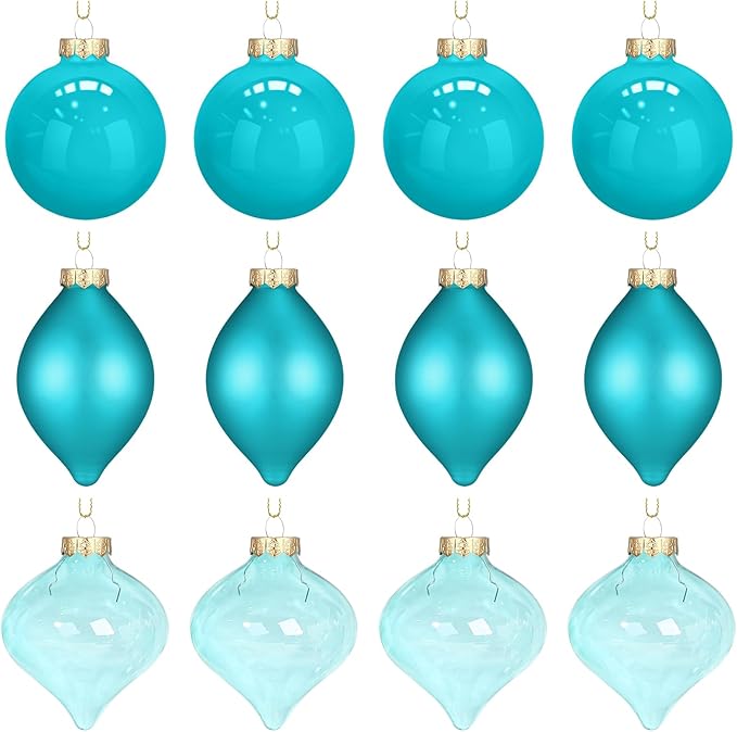 Zomiboo 12 Pcs Turquoise Green Glass Christmas Ball Ornaments Set 3.15" Hanging Shatterproof Glass Bulbs for Christmas Tree Baubles Bulk for Holiday Xmas Tree Decorations Gifts