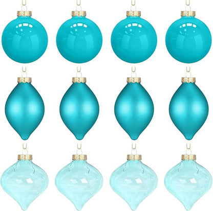 Zomiboo 12 Pcs Turquoise Green Glass Christmas Ball Ornaments Set 3.15" Hanging Shatterproof Glass Bulbs for Christmas Tree Baubles Bulk for Holiday Xmas Tree Decorations Gifts