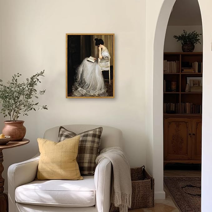 KBKBART Vintage Wall Art, Framed Canvas Art Mid-Century Lady Classical Women Painting, European Portrait for Bedroom Bathroom Decor (12"x16")