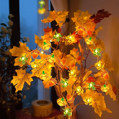 Coquimbo Fall Decorations Thanksgiving for Home, 10FT 30 LED Pumpkin Maple Leaf Lights Battery Operated Fairy String Lights Autumn Harvest Table Indoor Outdoor Decor Halloween Party Decorations Gifts