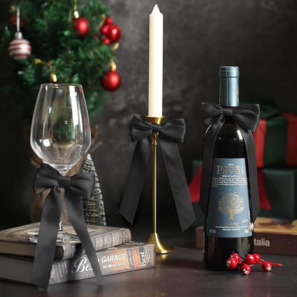 AYGXU 24pcs Christmas Bows Decor,premade Black Ribbon Bows for Christmas Tree Decorations,Double-Sided Ribbon Bow,Bows for Gift Wrapping,Bag Ties Twists