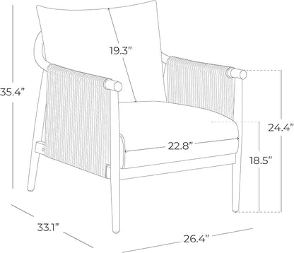 CHITA Braid Accent Chair, Modern Armchair with Solid Wooden Armrest for Living Room and Bedroom, Boho Reading Chair, Cream