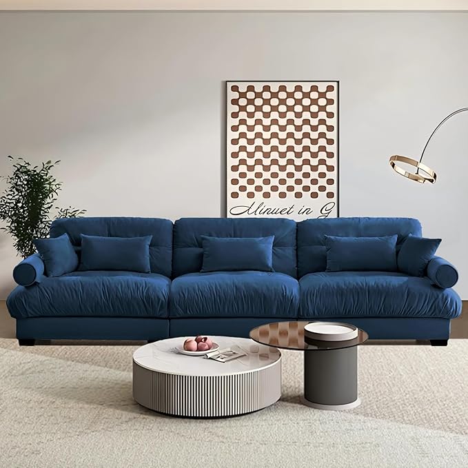 SoarFlash 130” Sectional Sofa 3 Seat Couch, L Shaped Modern Sofa with Solid Wood Legs, Couches Sofas for Living Room Apartment, Comfortable Small Couches for Small Spaces, Blue