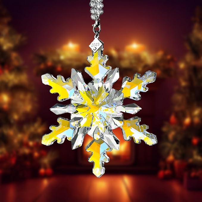 2025 Annual Edition Snowflake Crystal Christmas Ornaments,Christmas Tree Ornaments Crystal Sun Catcher Home Hanging Decor(25-Colorful)