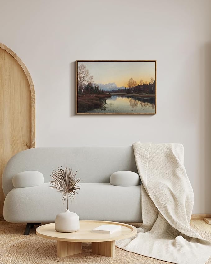 ARPEOTCY Large Framed Canvas Wall Art, Fall Landscape Picture Decor, 20x30Inch, Bedroom Kitchen Living Room Autumn Nature Decor, Vintage Lake Art