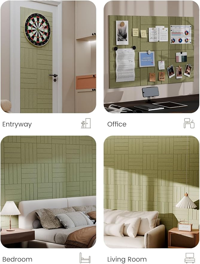 Bumusty Large Cork Board Alternative-36 x24 Felt Bulletin Board Tiles, with 30 Pushpins, 40 Adhesive Tabs, 6-Pack Slat Wall Paneling, Cork Boards for Office Push Pin Board Felt Board-Olive Green