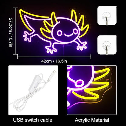 Lucunstar Axolotl Neon Sign,Anime Neon Sign,Neon Signs for Wall Decor,Man Cave Decor for Men,Neon Light for Wall,Anime Kawaii Led Decor,USB Powered Led Neon Signs for Home Wall Decor,Boys Room