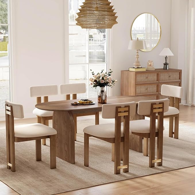 70" Farmhouse Oval Dining Table, Heavy-Duty Wood Dining Room Table for 4-6 Seats, Kitchen Table & Home Desk with Easy-Clean Tabletop, Walnut