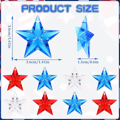 120Pcs Patriotic Acrylic Star Ornaments Vase Filler Translucent Crystals Gems Independence Day Memorial Day Veterans Day Table Scatters for Holiday Decoration Party Favors Craft Supplies