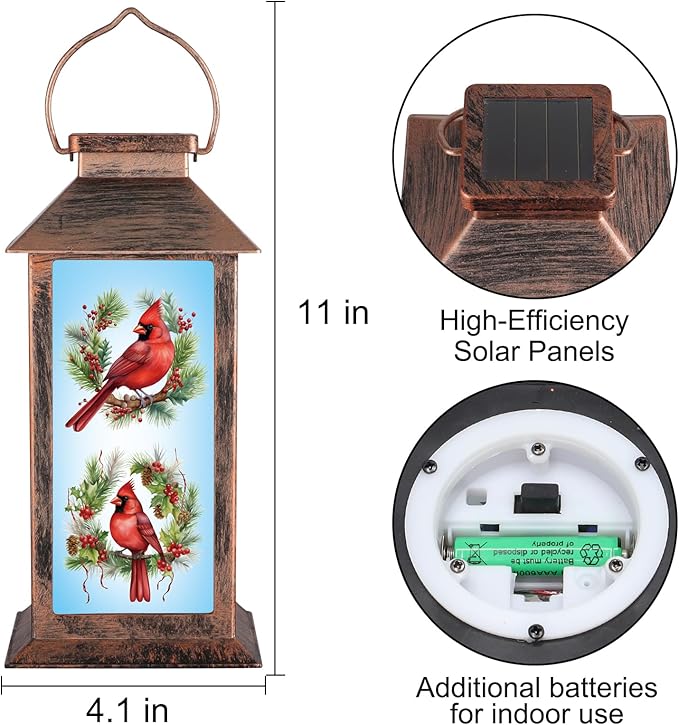 Solar Lanterns with Cardinal Theme Outdoor Waterproof Decorative Lights for Garden Birthday Gifts for Women, Mom, and Grandma Solar LED Hanging Lights for Yard, Patio, Lawn, and Porch(Floral Hoop)