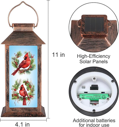 Solar Lanterns with Cardinal Theme Outdoor Waterproof Decorative Lights for Garden Birthday Gifts for Women, Mom, and Grandma Solar LED Hanging Lights for Yard, Patio, Lawn, and Porch(Floral Hoop)