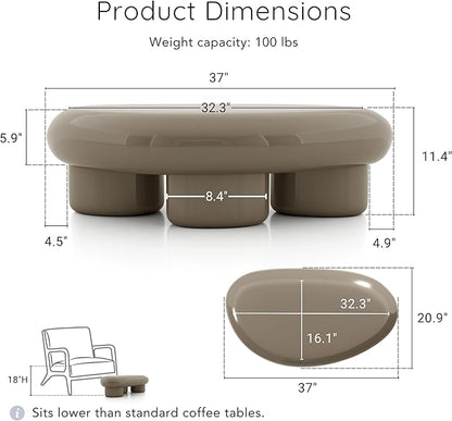 24/7 Shop at Home Kavren Modern 37-inch 2-Piece Oval Glossy Low Profile Coffee Table Set, Stone Shape Living Room Furniture for Small Space, Dark Brown