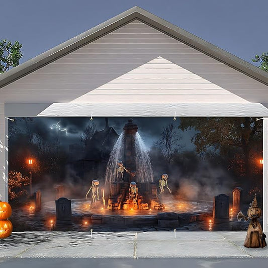 6 x 13 ft Halloween Garage Door Decorations Halloween decorations Witch Door Cover, Hanging Banner, Cauldron Backdrop Mural for Home, Outdoor, Indoor, Spooky Party, Wall, Window (Fountain)
