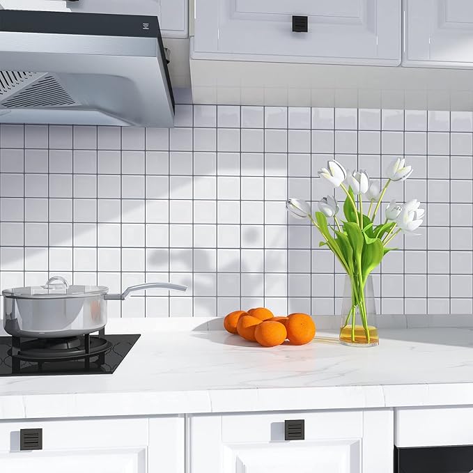 Alwayspon 10 Sheets 10"x10" White 3D Vinyl Backsplash Tiles, Self-Adhesive Peel and Stick Wall Tile Stickers Stick on Subway Tiles for Kitchen Bathroom Wall