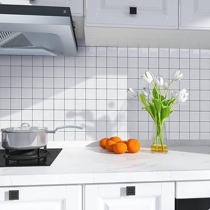 Alwayspon 10 Sheets 10"x10" White 3D Vinyl Backsplash Tiles, Self-Adhesive Peel and Stick Wall Tile Stickers Stick on Subway Tiles for Kitchen Bathroom Wall