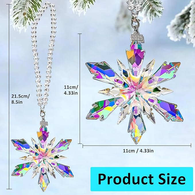 2025 Annual Edition Crystal Christmas Ornaments, Snowflake Star Ornaments for Christmas Tree, Beautiful Colorful Ornament Gifts for Family Friends