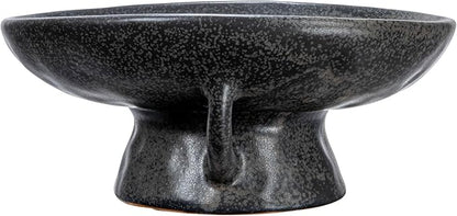 Creative Co-Op Stoneware Bowl with Handle and Base Decorative Object, Black Reactive Glaze
