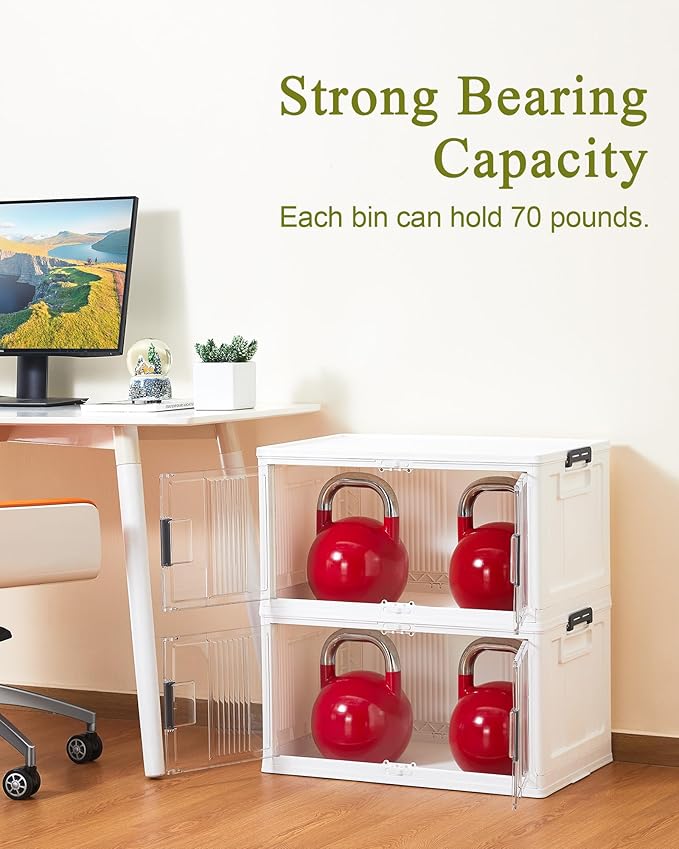 OlarHike Lockable Storage Bins with Lids Folding Storage box with Doors and Wheels 4 Pack Cubes