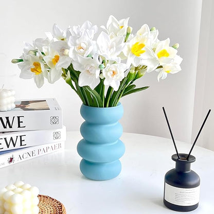 BLOFLO Colored Glass Hydroponic Flower Vase, 7-Inch Blue Glass Vase, Four-Layer Geometric Glass Floral Vase for Home Décor, Modern Bubble Glass Vase for Home Office Wedding Table (Blue)