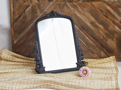 Black Vintage Arched Vanity Mirror, Baroque Tabletop Makeup Mirror, Decorative Antique Mirror for Dresser, Bedroom, Living Room, 11.8" x 9.6"