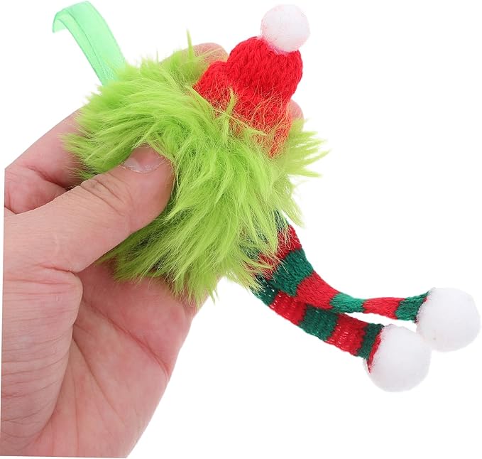 6pcs Christmas Furry Ornaments with Santa Hat and Striped Scarf Plush Hanging Pom Pom Balls for Xmas Tree Indoor Outdoor Holiday Decorations Festive Holiday Creature Design