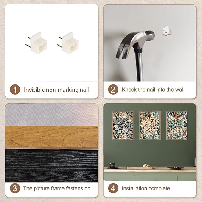 ILLBDR Framed Wall Art William Morris Botanical Flower Canvas Wall Art Set of 3, William Morris Print Abstract Floral Artwork Farmhouse Rustic Decor for Living Room Bedroom 12x16 Inch