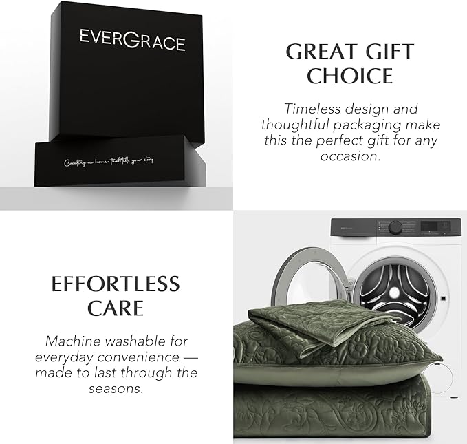 EVERGRACE Luxury Pearl Velvet Quilt Set King Size 3 Pieces, Soft Paisley-Stitch Velvet Comforter Set with Pillow Shams, Lightweight Bedspread Coverlet Bedding Set, Olive Green